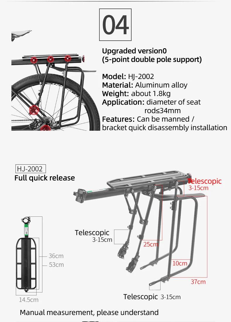 ROCKBROS Bicycle Rack MTB Road Bike Shelf Aluminum Alloy Bike Rack Quick Release Manned Rear Tailstock Bicycle Accessories