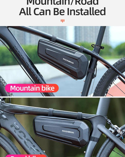 ROCKBROS Hard Shell Bicycle Bag MTB Road Bike Bag Carbon Pattern Waterproof Top Tube Bag Cycling Saddle Bag 1.5L High Capacity