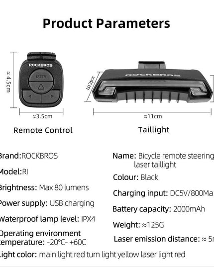 ROCKBROS Bike Tail Light USB Rechargeable Wireless Waterproof MTB Safety Intelligent Remote Control Turn Sign Bicycle Light Lamp