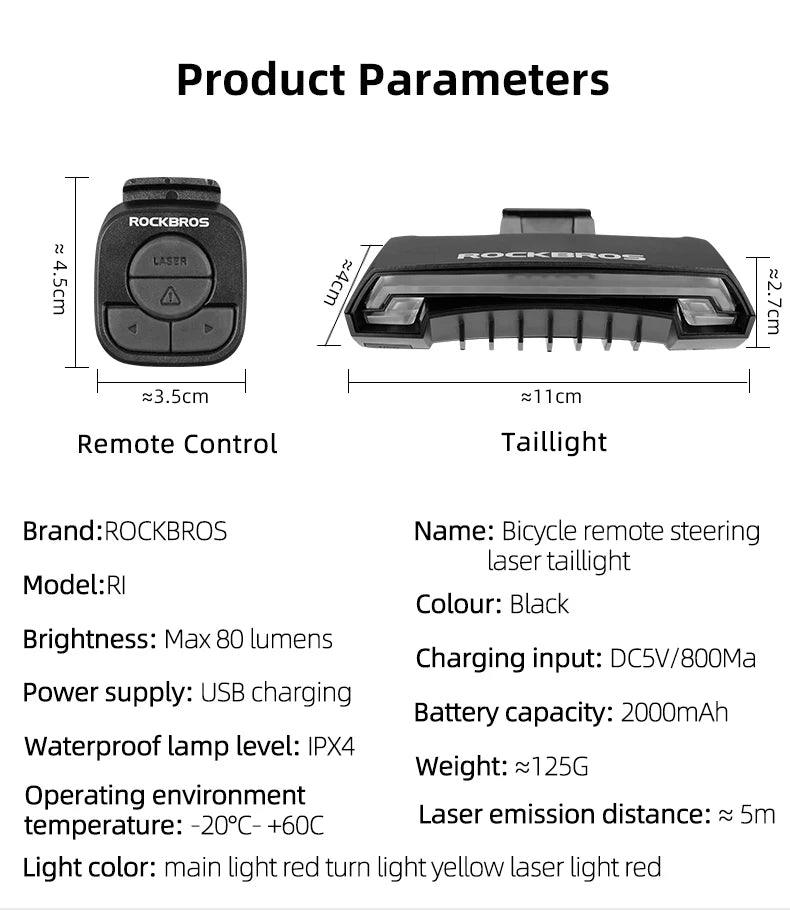 ROCKBROS Bike Tail Light USB Rechargeable Wireless Waterproof MTB Safety Intelligent Remote Control Turn Sign Bicycle Light Lamp