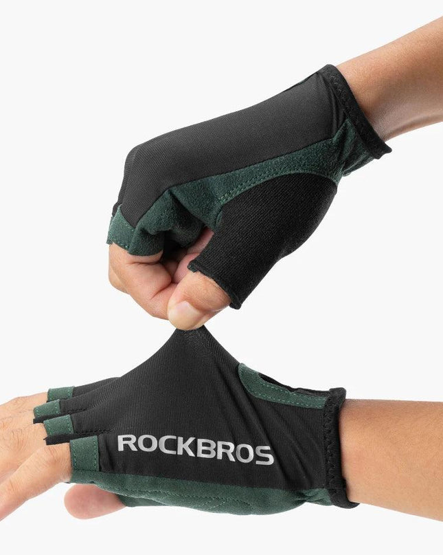 ROCKBROS Cycling Gloves Breathable Sweat-Wicking Net Bicycle Half Gloves Men Women High Stretch Fabric Sports Bike Gloves