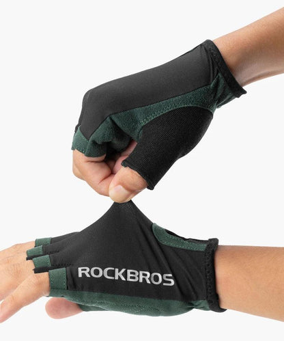 ROCKBROS Cycling Gloves Breathable Sweat-Wicking Net Bicycle Half Gloves Men Women High Stretch Fabric Sports Bike Gloves