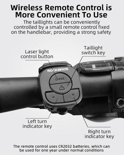 ROCKBROS Bike Tail Light USB Rechargeable Wireless Waterproof MTB Safety Intelligent Remote Control Turn Sign Bicycle Light Lamp