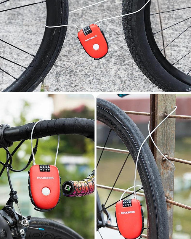 ROCKBROS Telescopic Bicycle Lock Anti-theft bike Lock Cable Helmet Lock Chain Backpack Cycling Password Lock Bike Accessories