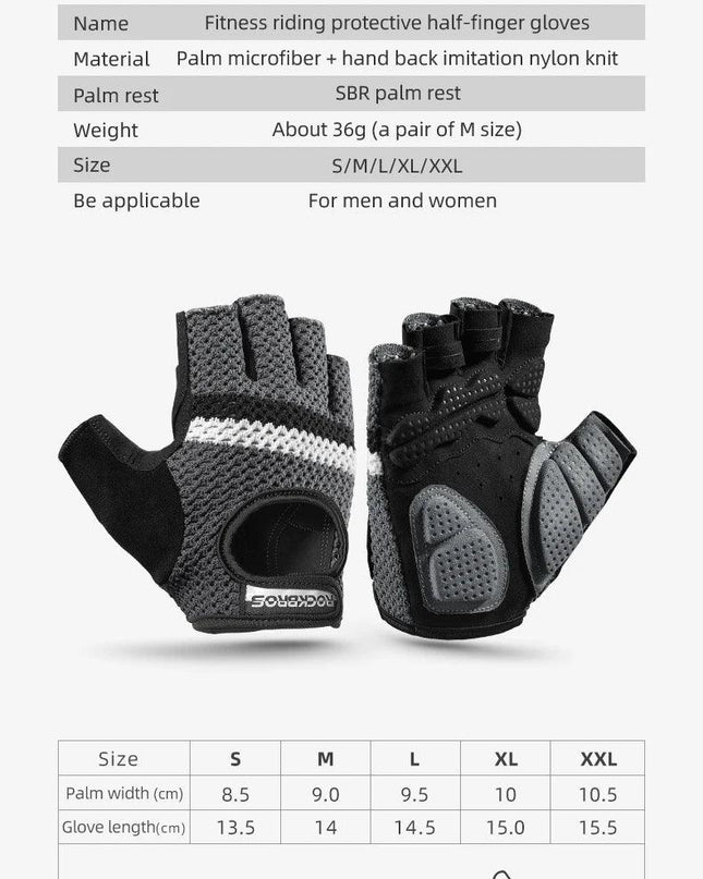 ROCKBROS Women Men's Cycling Gloves Fitness Breatahble SBR Shockproof Fingerless Gloves Moto MTB Bike Gloves Bicycle Accessories