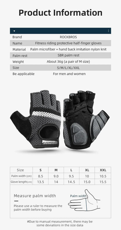 ROCKBROS Women Men's Cycling Gloves Fitness Breatahble SBR Shockproof Fingerless Gloves Moto MTB Bike Gloves Bicycle Accessories