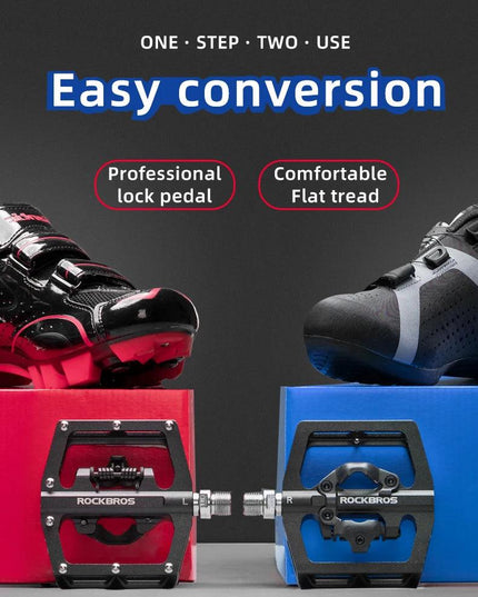 ROCKBROS 2 In 1 Bicycle Lock Pedal With Free Cleat For SPD System MTB Road Aluminum Anti-slip Sealed Bearing Lock Accessories