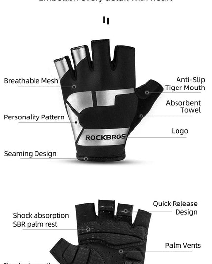 ROCKBROS Cycling Gloves Half Finger Shockproof Wear Resistant Breathable MTB Road Bicycle Gloves Men Women Sports Bike Equipment