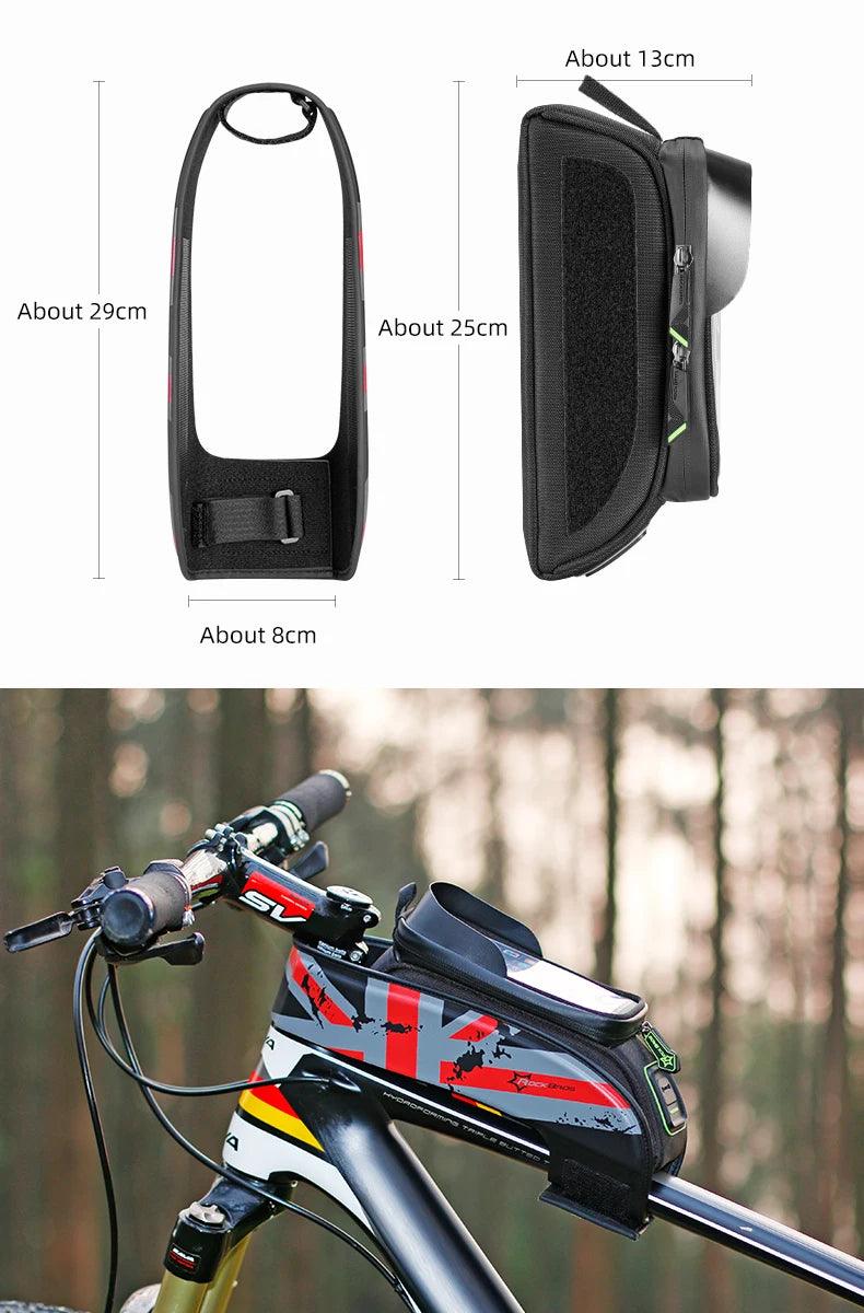 ROCKBROS Bicycle Bag MTB Road Bike Bag Rainproof Touch Screen Cycling Front Tube Frame Bag 5.8/6.0 Phone Case Bike Accessories