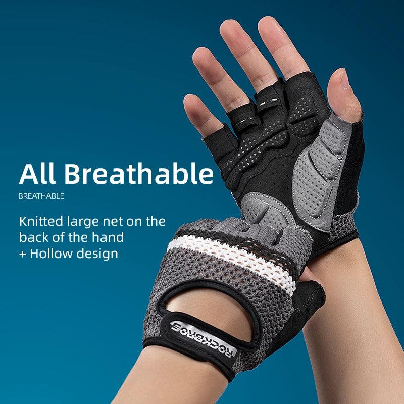 ROCKBROS Women Men's Cycling Gloves Fitness Breatahble SBR Shockproof Fingerless Gloves Moto MTB Bike Gloves Bicycle Accessories