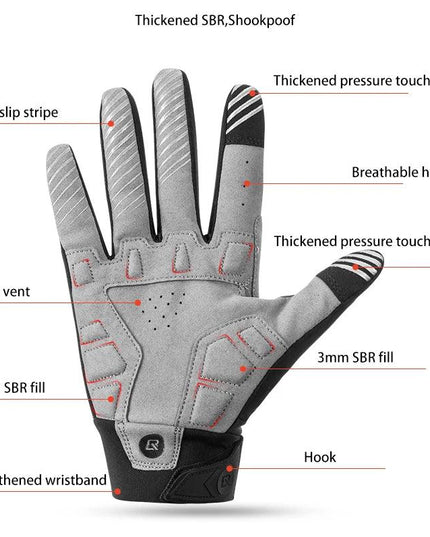 ROCKBROS Cycling Gloves Shockproof Wear Resistant SBR Men Women Full Finger Windproof Gloves Breathable Lengthen  Warm MTB Glove