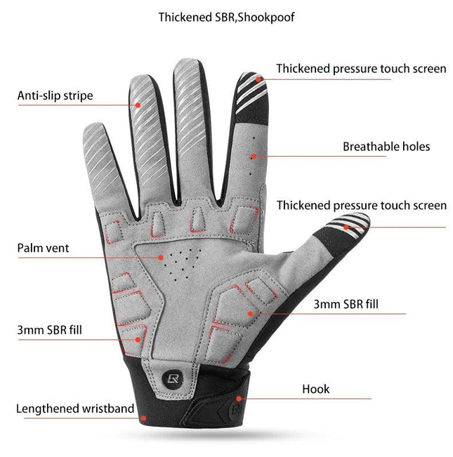 ROCKBROS Cycling Gloves Shockproof Wear Resistant SBR Men Women Full Finger Windproof Gloves Breathable Lengthen  Warm MTB Glove