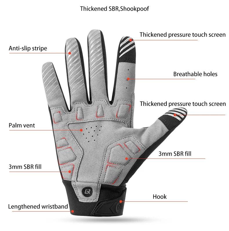 ROCKBROS Cycling Gloves Shockproof Wear Resistant SBR Men Women Full Finger Windproof Gloves Breathable Lengthen  Warm MTB Glove