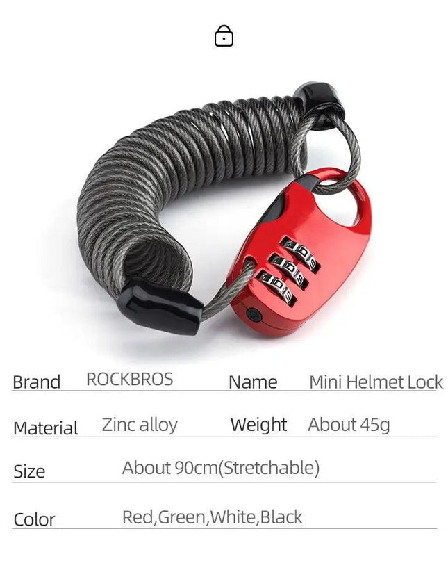 ROCKBROS Helmet Locks Mini Bicycle Lock Anti-theft bike Lock  Ultralight Flexible 90cm Password Lock Cycling Moto Helmet Lock