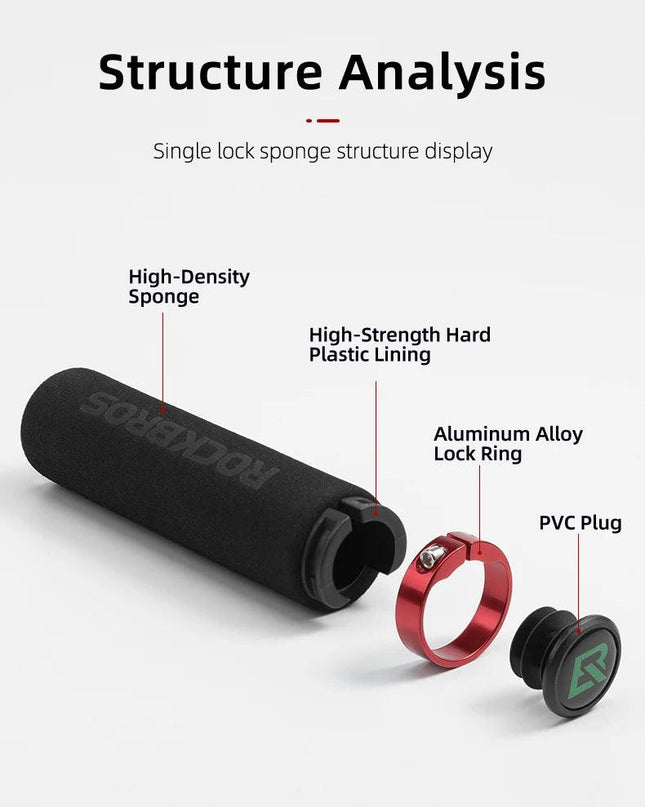 ROCKBROS Bicycle Grips MTB Silicone Sponge Handlebar Grips Anti-skid Shock-absorbing Soft Bike Grips Ultraight Cycling Handlebar
