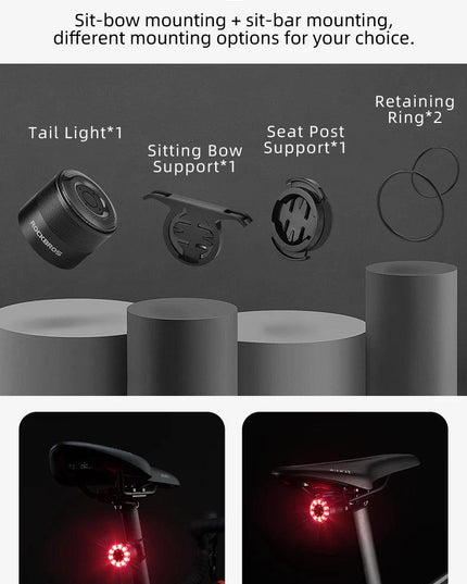ROCKBROS Bicycle Rear Light USB Charging Safety Warning Cycling Light Colorful Bicycle Tail Light Bike Light Bike Accessories