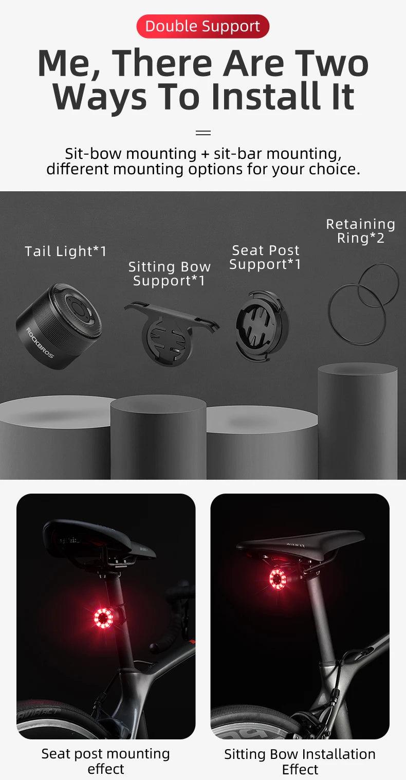 ROCKBROS Bicycle Rear Light USB Charging Safety Warning Cycling Light Colorful Bicycle Tail Light Bike Light Bike Accessories