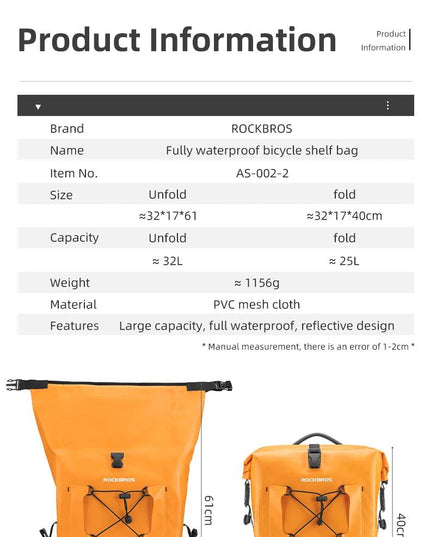 Rockbros Waterproof Bike Bag 25L Travel Cycling Bag Basket Bicycle Rear Rack Tail Seat Trunk Bags Bicycle Bags Panniers 1PCS