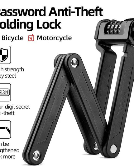 ROCKBROS Bike Lock Zinc Alloy Four-Digit Security Anti-Theft Lock Foldable Password 85CM Lock Door MotorBike Accessories