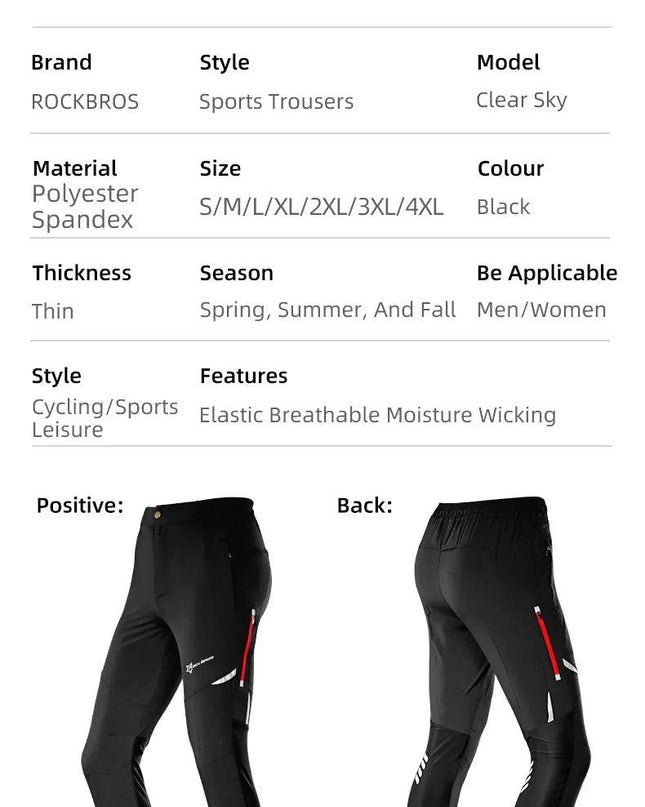 ROCKBROS Light Comfortable Cycling Pants Men Women Spring Summer Breathable Hight Elasticity Sports Pants Reflective Trousers