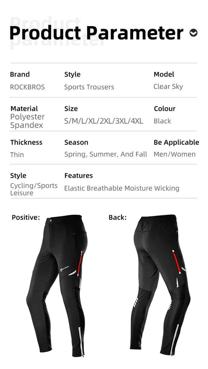 ROCKBROS Light Comfortable Cycling Pants Men Women Spring Summer Breathable Hight Elasticity Sports Pants Reflective Trousers