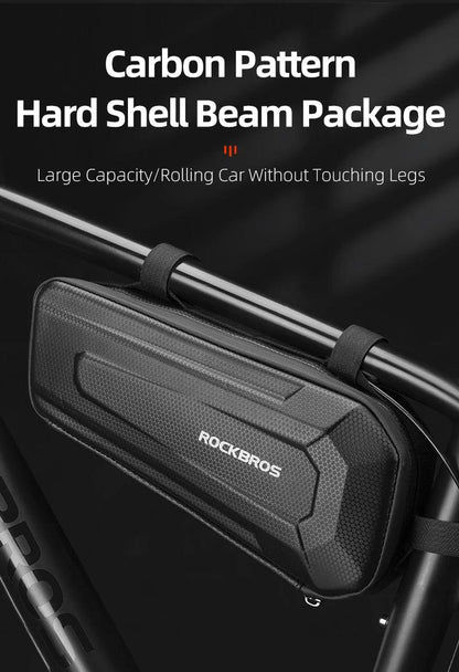 ROCKBROS Hard Shell Bicycle Bag MTB Road Bike Bag Carbon Pattern Waterproof Top Tube Bag Cycling Saddle Bag 1.5L High Capacity