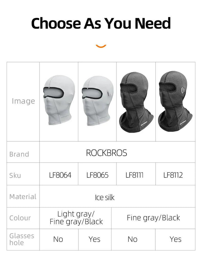 ROCKBROS Cycling Mask Summer UV Protection Balaclava Glasses Face Breathable Hole Men Women Quick-Drying Bicycle Ice silk Mask