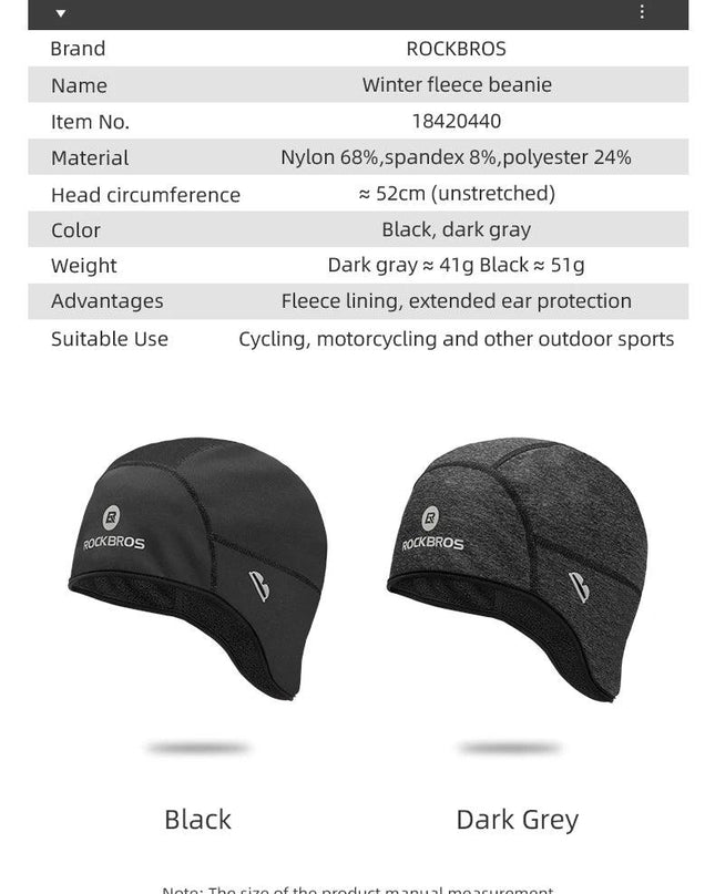 ROCKBROS Cycling Cap Winter Caps Keep warm Cap Bandana Sports Ski Running Headband Windproof Bicycle Cap Men Riding Head Cap