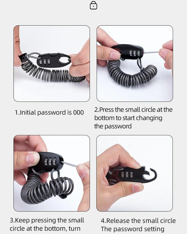 ROCKBROS Helmet Locks Mini Bicycle Lock Anti-theft bike Lock  Ultralight Flexible 90cm Password Lock Cycling Moto Helmet Lock
