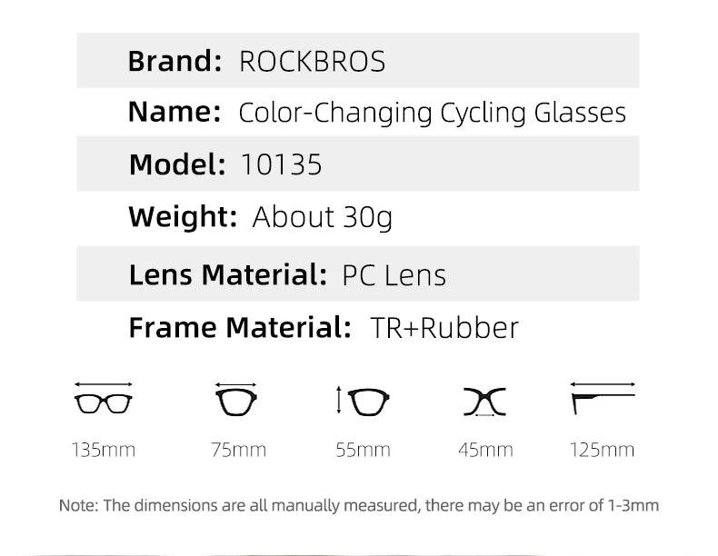 ROCKBROS Cycling Glasses Photochromic MTB Road Bike Glasses UV400 Protection Sunglasses Ultra-light Sport Safe Eyewear Equipment