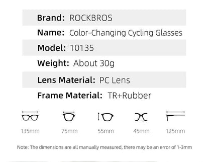 ROCKBROS Cycling Glasses Photochromic MTB Road Bike Glasses UV400 Protection Sunglasses Ultra-light Sport Safe Eyewear Equipment