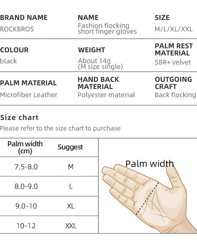 ROCKBROS Cycling Men's Gloves Breathable Shockproof Cycling Gloves Summer Fingerless Gloves MTB Mountain Bicycle Gloves Sports