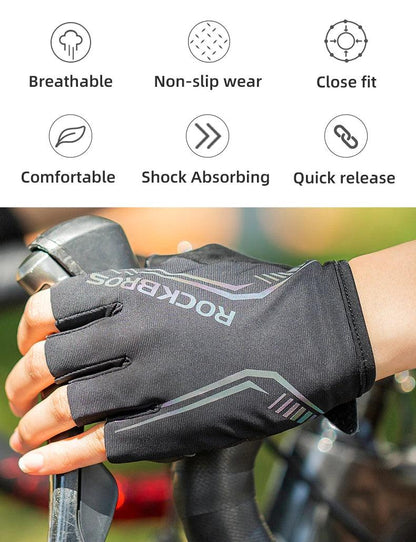 ROCKBROS MTB Road Male Cycling Gloves High Reflective Ant-slip Shockproof Fingerless Gloves For Bicycle Motorcycle Accessories