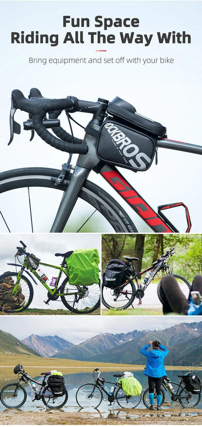 ROCKBROS Bicycle Bag Rainproof Touch Screen Phone Top Tube Bag MTB Road Bike Frame Front Saddle Bag & Pannier Bike Accessories