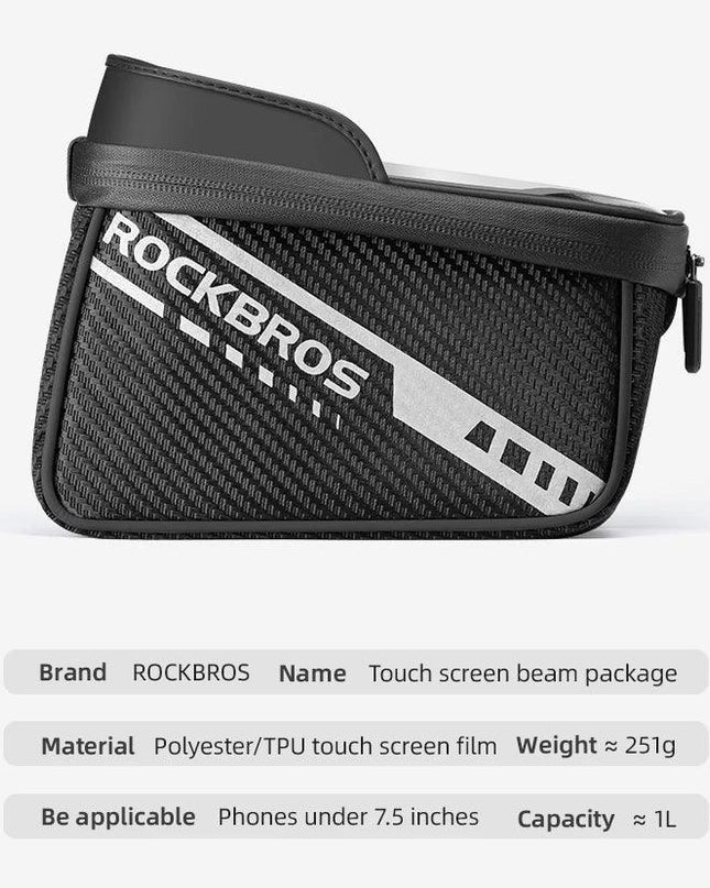ROCKBROS Front Bike Bag Sensitive Touch Screen Reflective 1L Bicycle Bag Double Zipper Separate Storage Bag MTB Bike Accessories