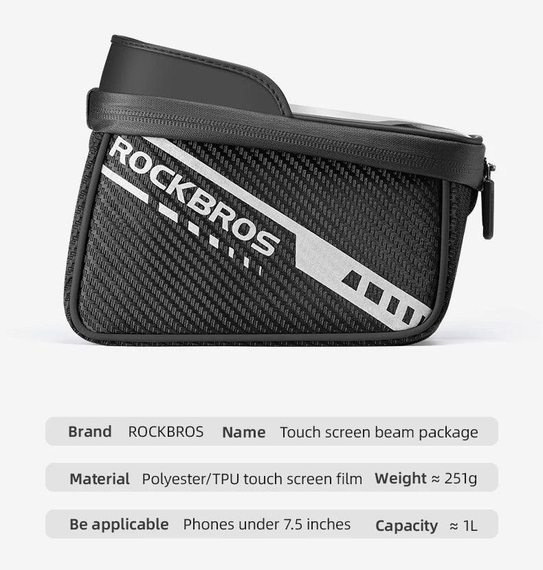 ROCKBROS Front Bike Bag Sensitive Touch Screen Reflective 1L Bicycle Bag Double Zipper Separate Storage Bag MTB Bike Accessories