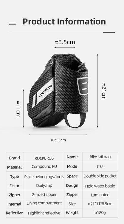 ROCKBROS 1.5L Bicycle Bag Water Repellent Durable Reflective MTB Road Bike With Water Bottle Pocket Bike Bag Accessories