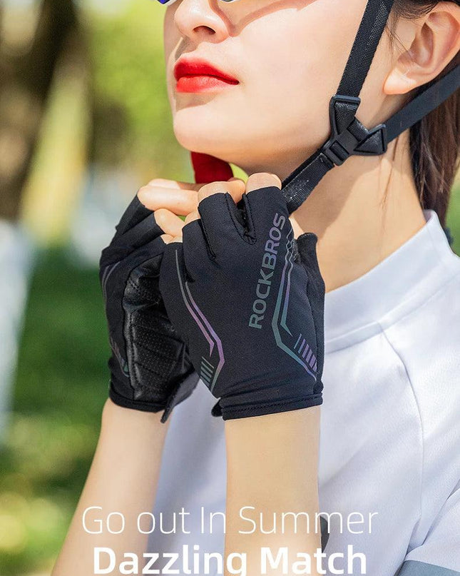 ROCKBROS MTB Road Male Cycling Gloves High Reflective Ant-slip Shockproof Fingerless Gloves For Bicycle Motorcycle Accessories