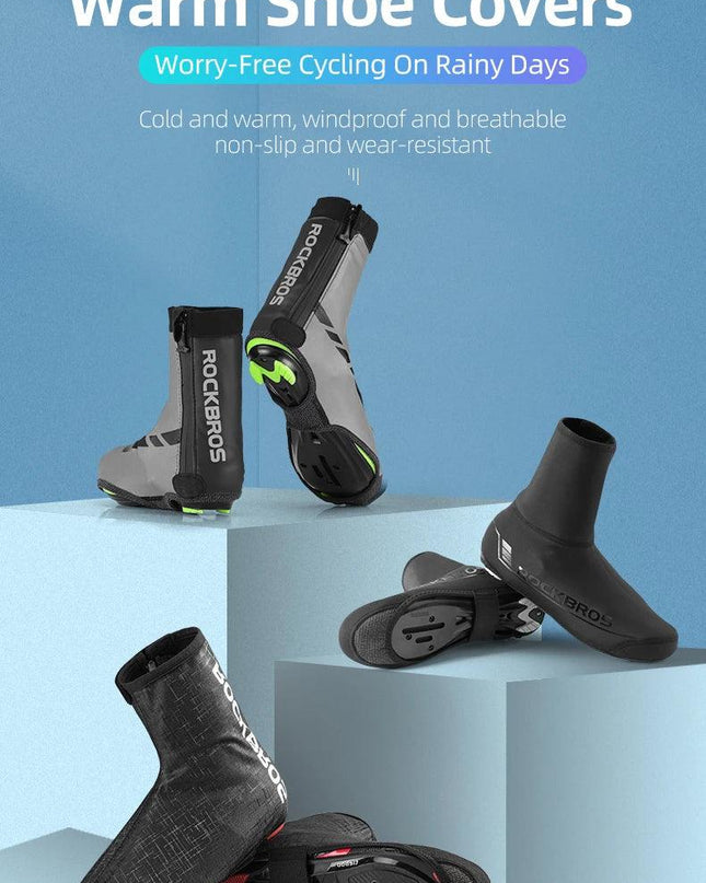 ROCKBROS Winter Waterproof Cycling Shoe Cover Reflective Thermal Elastic Rainproof Bike Shoe Cover Cycling Overshoes Boot Covers