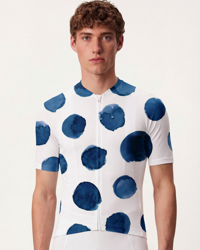 RockBros Men's "Indigo Ink" Artistic Polka-Dot Performance Cycling Jersey