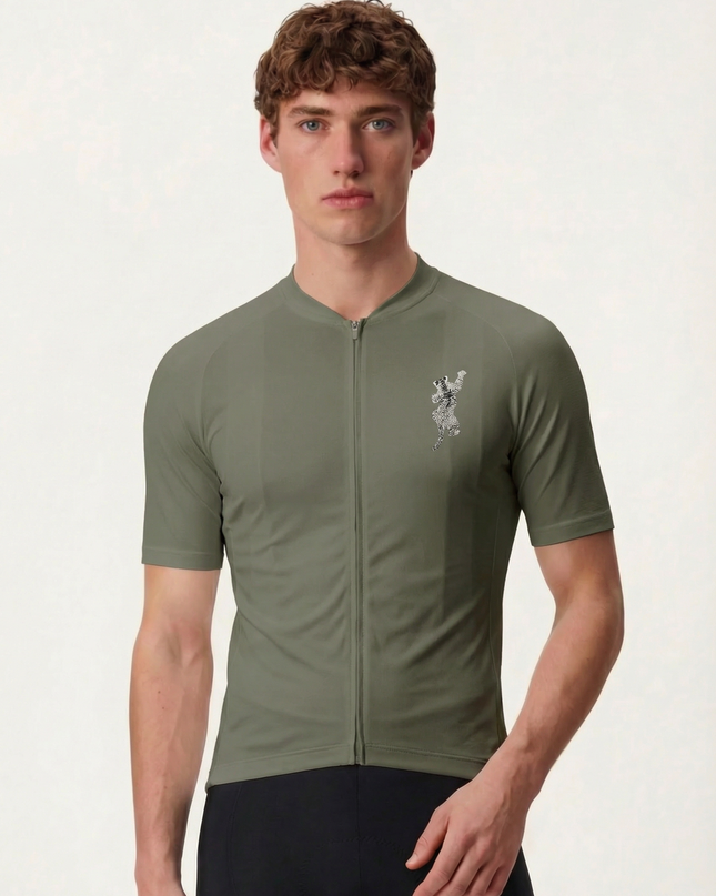 RockBros Men's "Stalking Leopard" Military Olive Totem Cycling Jersey