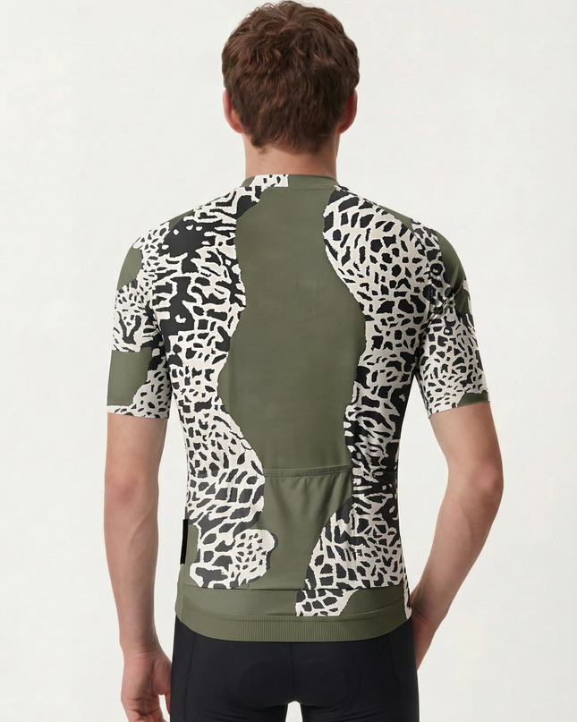 RockBros Men's "Stalking Leopard" Military Olive Totem Cycling Jersey