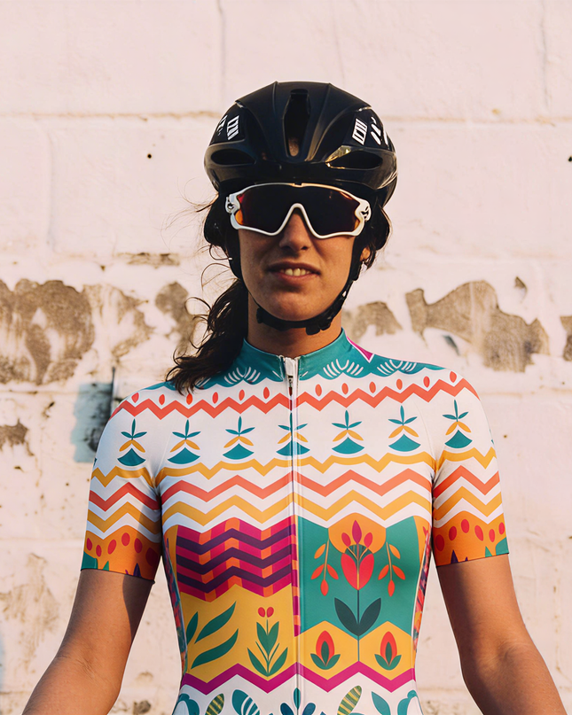 ROCKBROS Women's "Folkloric Wave" Geometric Folk Art Pro Aero Jersey