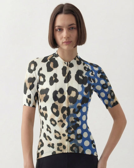 ROCKBROS Women's "Cobalt Cheetah" Pop-Art Leopard Performance Aero Jersey