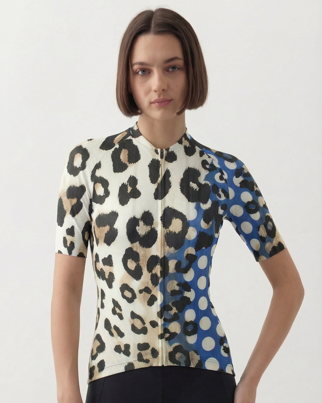 ROCKBROS Women's "Cobalt Cheetah" Pop-Art Leopard Performance Aero Jersey
