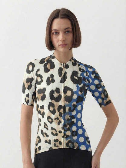 ROCKBROS Women's "Cobalt Cheetah" Pop-Art Leopard Performance Aero Jersey