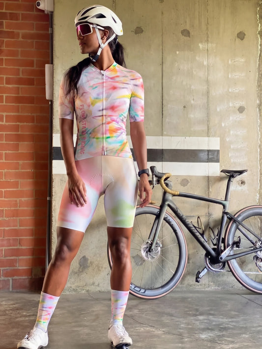 ROCKBROS Women's Pastel Flow All-Weather Watercolor Pro Bib Shorts