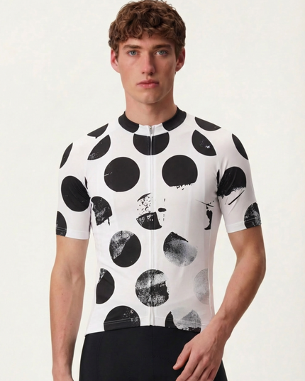RockBros Men's "Monochrome Ink" Deconstructed Polka Dot Cycling Jersey