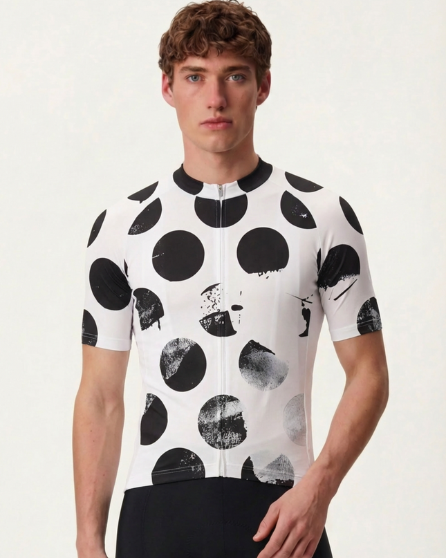 RockBros Men's "Monochrome Ink" Deconstructed Polka Dot Cycling Jersey