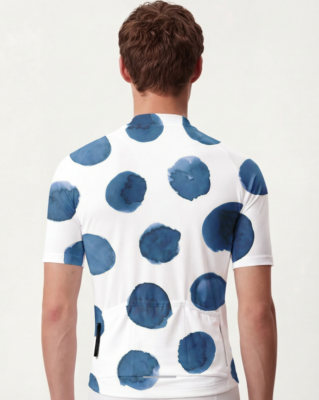 RockBros Men's "Indigo Ink" Artistic Polka-Dot Performance Cycling Jersey